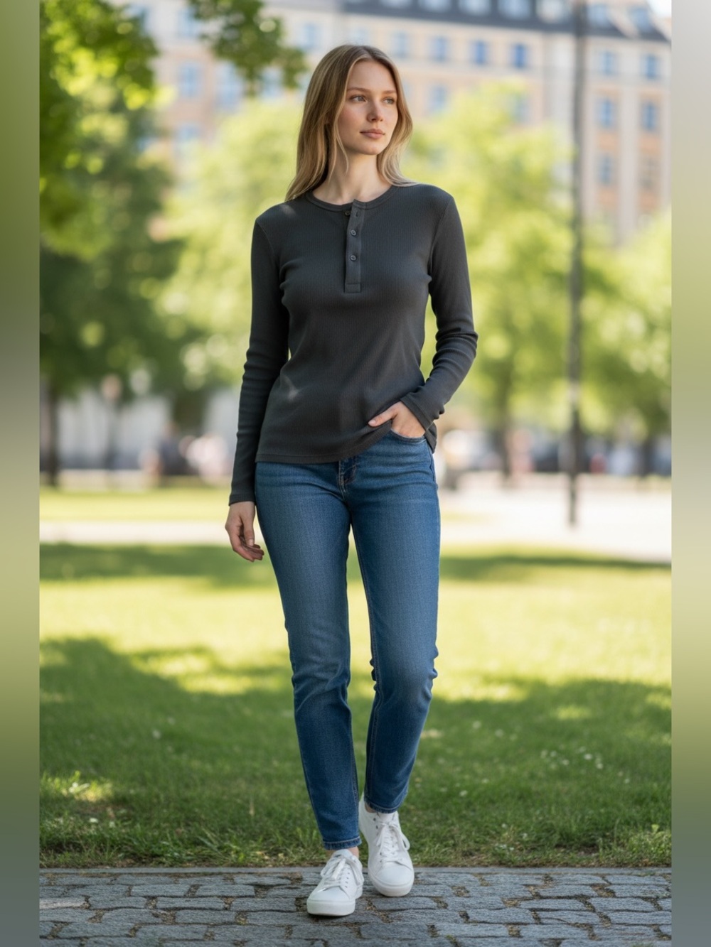 Gucci Women's Long Sleeve Black Ribbed Henley Tee